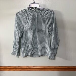 J. Crew cotton plaid blouse. Size: XS. Blue and green plaid. NEVER WORN.